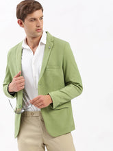 Men Notched Lapel Solid Green Blazer-EX-3012A-Green